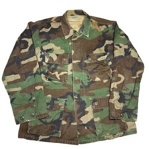 Vintage US Military Woodland Camo BDU Ripstop Combat Jacket Medium Regular
